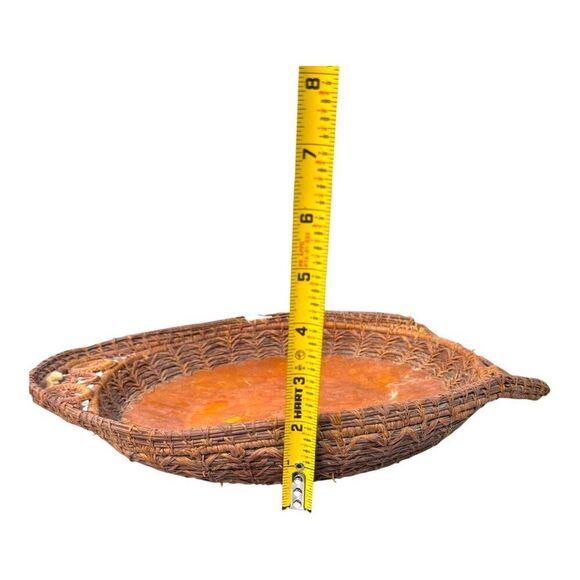 Antique Oval Wicker & Wood Serving Tray  Intricate Weave & Handle Design READ - Picture 8 of 8